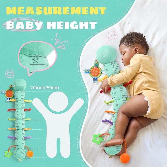 Baby Toys 6-12 Months Music Caterpillar,Stuffed Animals Infant Toys 0-3-6 Months,Teething Sensory Toys Tummy Time with Mirror Crinkle Rattle&Pull String for Boys Girls Gifts Birthday|Blue