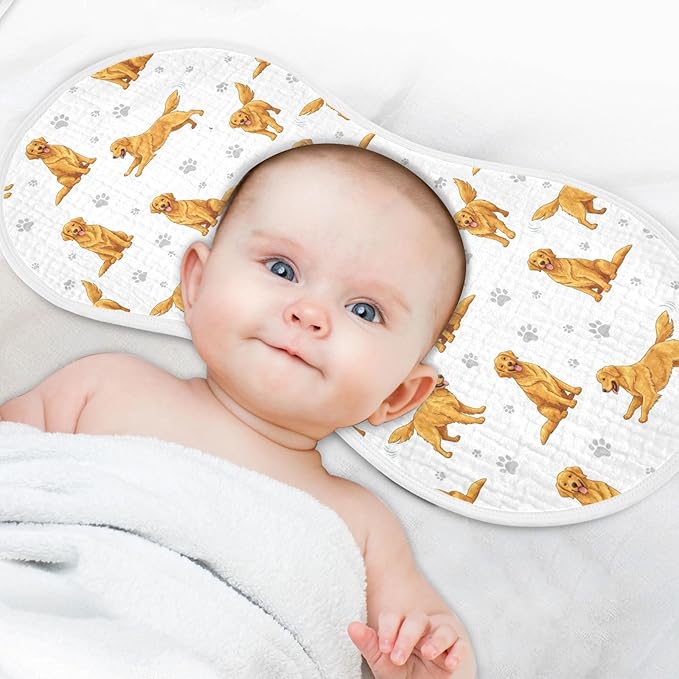 Qinllo 2 Pack Muslin Burp Cloths Golden Dogs Paw Prints White Cotton Baby Burp Cloths Ultra Absorbent and Soft Thick Burping Cloth for Newborn Baby Boys Girls 22x11 Inch