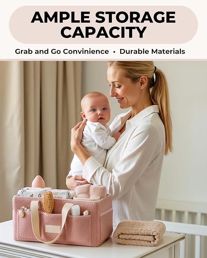 Toodly Baby Diaper Caddy Organizer with Portable Changing Mat - Teddy Fleece Diaper Organizer for Changing Table - Basket for Changing Essentials - Baby Essentials Organizer with Removable Dividers