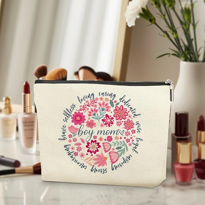 Boy Mom Gifts Makeup Bag，New Mom Gifts, Gift for After Birth Women Pregnancy Boy Mama First Time Expecting Moms Christmas Birthday Mothers Day Cosmetic Bags,Zipper Pouch Travel Toiletry Bag Organizer
