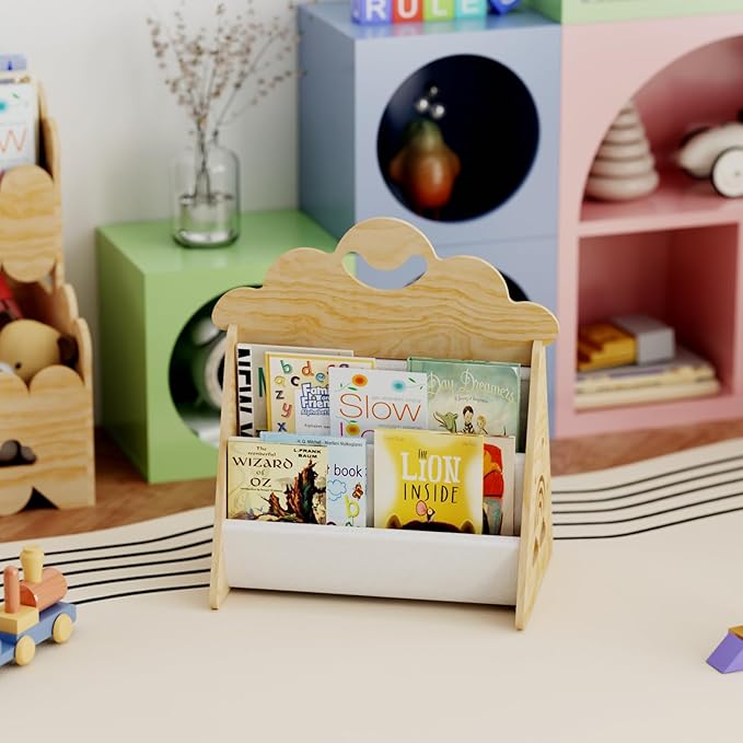 BPMFDTNL Wood Kids Bookshelf, Montessori Bookshelf,Suitable Kids Rooms, Nursery & Classroom, Toddler Book Rack, Nursery Book Shelves, Kids Bookcase, The Perfect Nursery Organizer