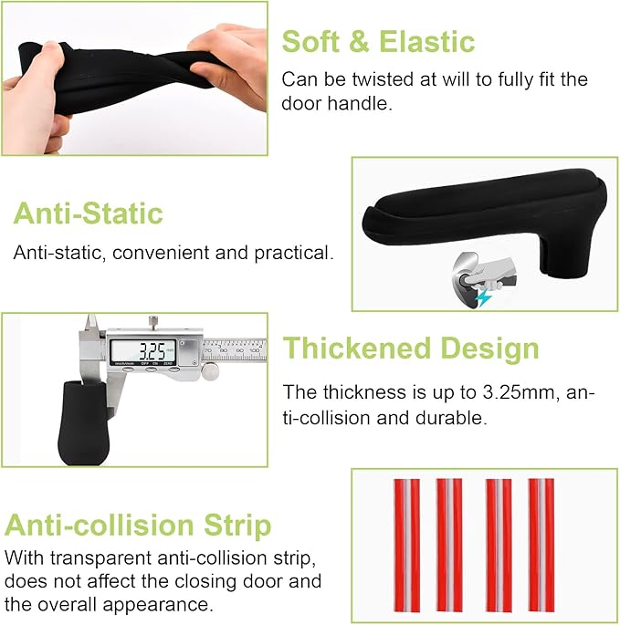 Door Handle Covers, 2Pcs Matte Black Silicone Door Handle Glove Covers Door Knob Covers Anti-Static Safety Door Knob Protector with Clear Anti-Collision Adhesive Strip