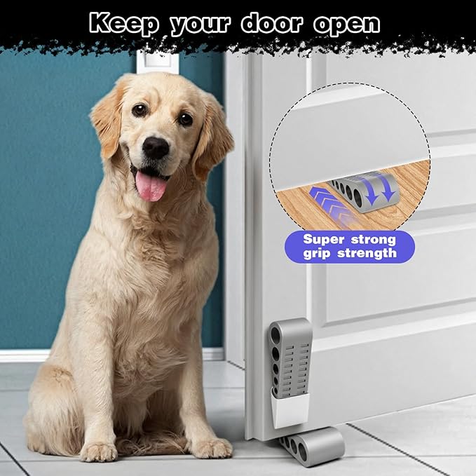 12 Pcs Rubber Door Stoppers, Extended Thickened Grey Anti Slip Door Stop Wedge with Holder No-Pinch Heavy Duty Doorstop for Home, Classroom, Office