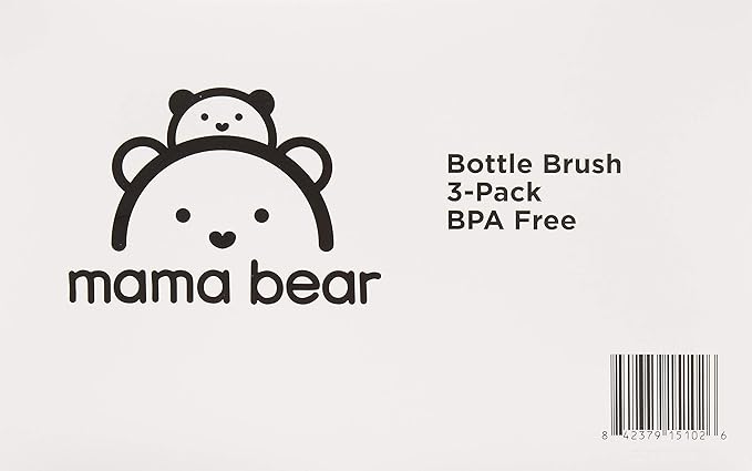 Amazon Brand - Mama Bear Baby Bottle Brush with Nipple Cleaner and Suction Cup Stand,White,3 Count (Pack of 12)