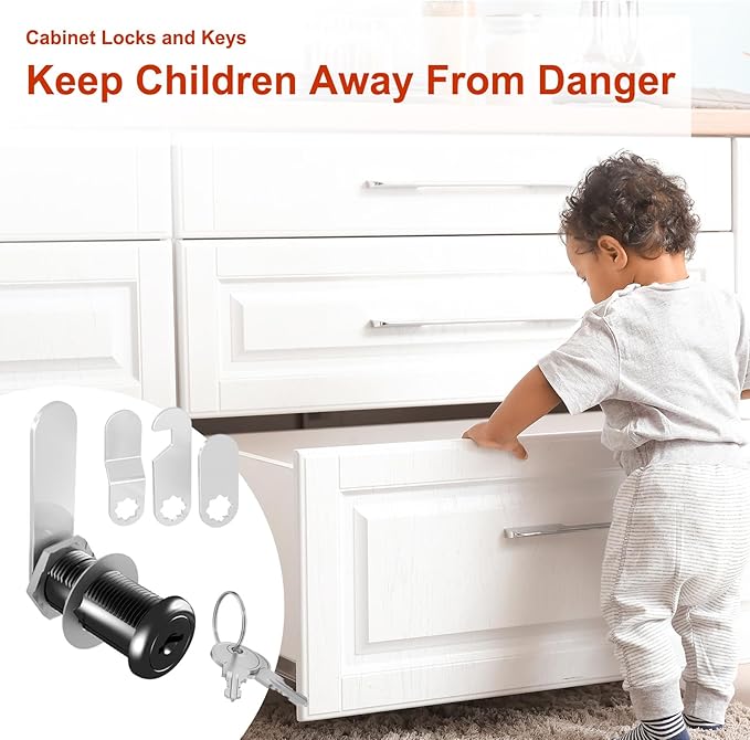 3 Pcs Cabinet Locks with Keys, 1-1/2'' Cam Lock Keyed Alike Fit 1-3/8'' Max Panel, Secure RV Locks for Cabinet Drawer Mailbox Lock Replacement, Zinc Alloy