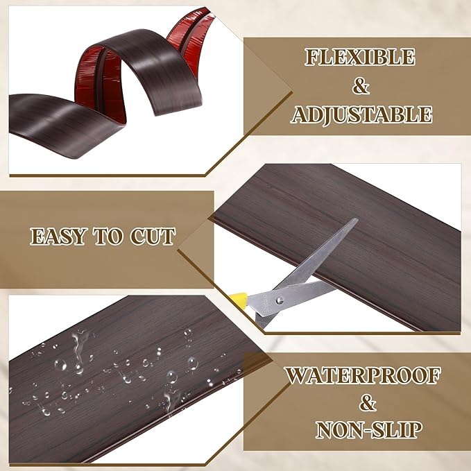 uxcell T-Molding Transition Strips, 6.56 ft x 1.97" (L x W) PVC Floor Flat Divider Strip Self Adhesive Vinyl Flooring Edging Trim for Joining Floor Gaps Doorways, Black Walnut