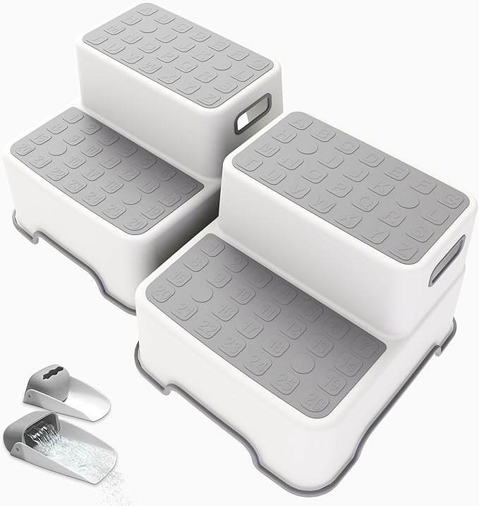 ZLMHYYM Toddler Step Stool for Bathroom Sink, 2 Pack Step Stool for Kids, Plastic Potty Training Toilet Stepping Stools, Child and Baby Lightweight&No-Slip Two Step Stools(Include 2 Faucet Extenders)