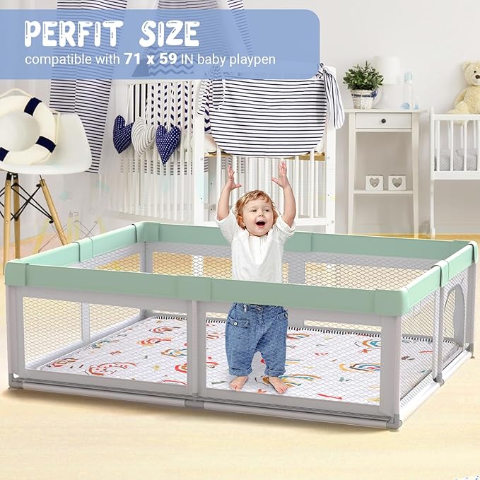 Boho Rainbow Baby Play Mat 71" X 59" Non-Slip Cushioned Baby Crawling Mat Letter Playmats, Kids Play Mats Pad for Floor Play Pen Infants Tummy Time Activity (White)