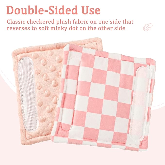 DILIMI Baby Car Seat Belt Covers, 2Pcs Carseat Shoulder Strap Pads, Soft Minky Car Seat Neck Covers, Newborn Car Seat Strap Protectors, Stroller Strap Covers for Baby Kids, Pink Checkered