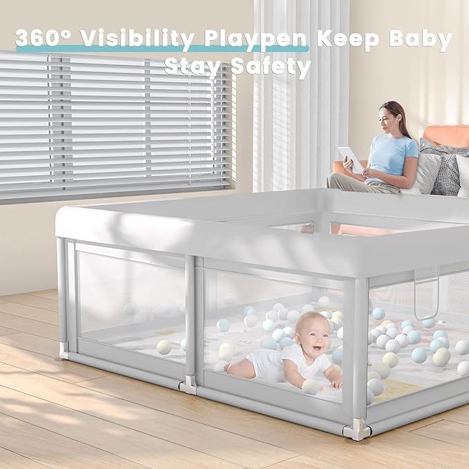 Baby Playpen 50"L x 50"W x 26"H Play Pens for Babies and Toddlers, Large Play Yards for Indoor & Outdoor