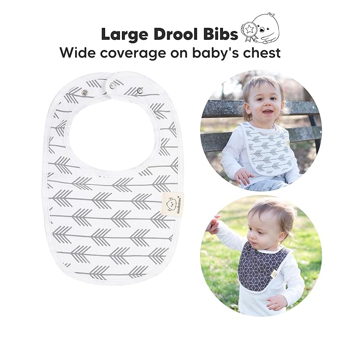 8-Pack Organic Baby Bibs for Boys, Girls - Soft Cotton Drooling and Teething Bibs for Baby Girl & Boy, Extra Absorbent, Easy to Clean & Put On for Toddler, Newborn, Infant 0-24 Months (Grayscape)