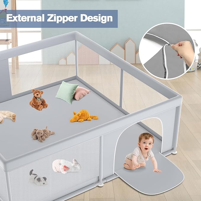 Extra Large Baby Playpen 79×79 Inch, Playpen with 2 Zipper Door for Babies and Toddlers, Play Pen Pin Indoor Outdoor Baby Play Fence