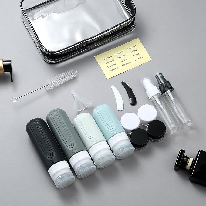 Mrsdry 16 Pack Travel Bottles - Silicone Toiletries Containers, Leak Proof Refillable Shampoo & Conditioner Essentials