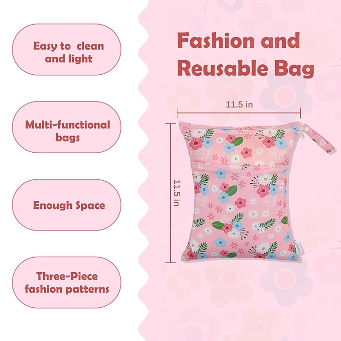 ALVA ALVABABY 3pcs Cloth Diaper Wet Dry Bags Waterproof Reusable with Two Zippered Pockets Travel Beach Pool Daycare Soiled Baby Items Yoga Gym Bag for Swimsuits or Wet Clothes 3L-ZM22A