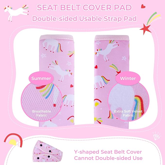 COOLBEBE Kids Seat Straps Cover Pad, Child Shoulder & Belly Comfort Cushion Set, Universal Seat Strap Cover for Booster, Strollers, High Chairs, Pink