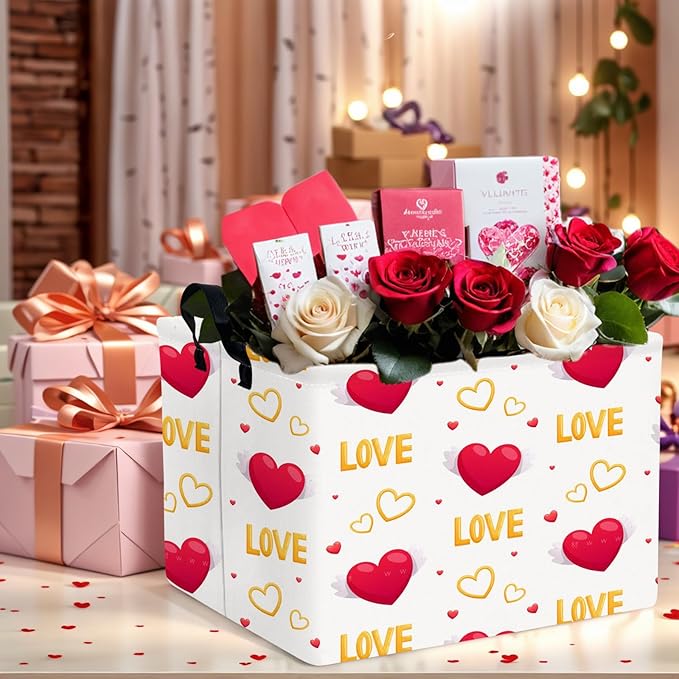 ASKETAM Valentine's Day Basket Gift for Empty Cute Heart Large Storage Bin for Kid and Baby Room Décor (Love Wings Red Heart)