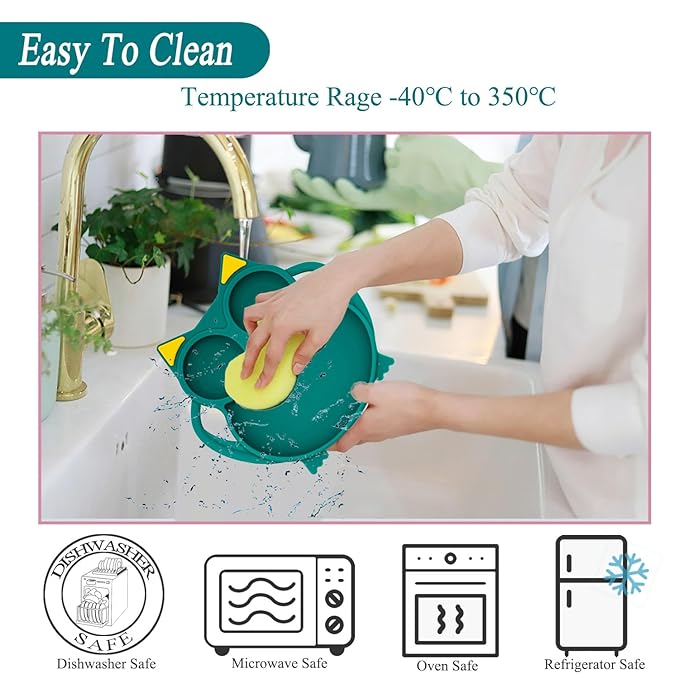 Baby Toddler Silicone Suction Plate with Spoon&Fork And Adjustable Bib Set,Silicone Baby Feeding Utensils Set，Baby Toddler Led Weaning Supplies Set-Blue Owl