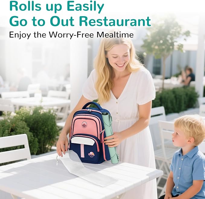 DZDOV Silicone Placemat for Toddler Eating: Wipe Clean & Roll Up in The Diaper Bag - Table Mat for Restaurant/Travel/On-The-Go
