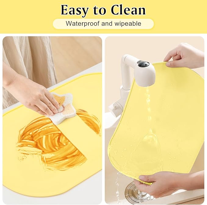 yuuzue Silicone Placemat Set of 4, Heat Resistant Placemats for Dinning Table, Reusable Portable Kids Baby Placemats, Waterproof Stain-Proof Toddler Food Mats, Easy to Clean Silicone Mat Oval Placemat