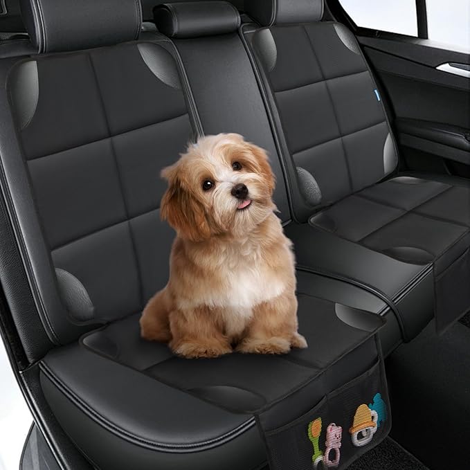 Car Seat Protector for Child Carseat, 1 Pack Protect Car Seat Cover for Baby with Thickest Padding and Non-Slip Padded Backing Mesh Pockets Kids Pets Car Back Seat Protectors(Black)