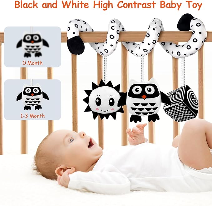 SAMMAS Baby Spiral Hanging Stroller and Car Seat Toys for Babies 0-6 Months Newborn Plush Activity Toys for Bed Bassinet Crib Baby Carrier Gifts (owl)