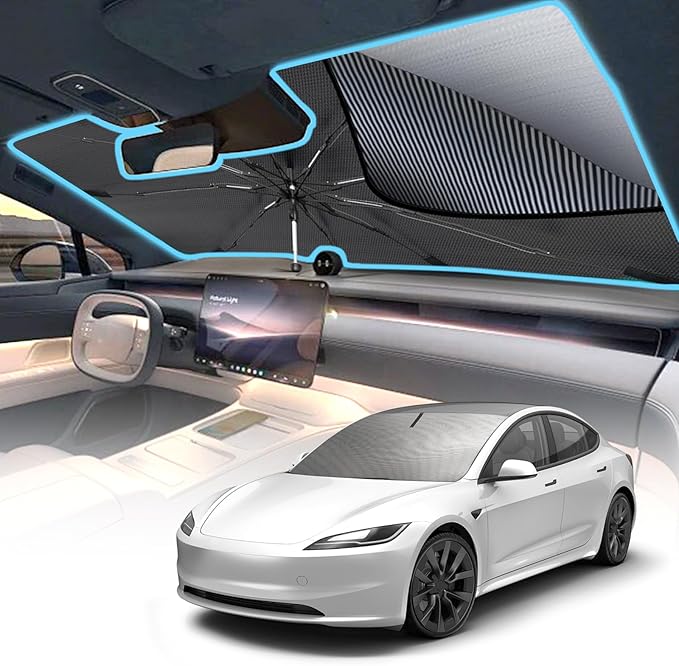 Car Windshield Sun Shade Foldable Umbrella, Sunshade for Car Windshield Cover Visor UV Ray Reflector, Sun Shade Windshield for Auto Trucks Sedan SUV Keeps Vehicle Cool Heat Insulation (53" x 27")