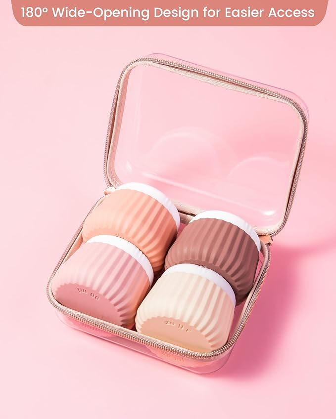 Travel Containers for Toiletries 4 Pack, Clear Hard Zipper Case, TSA Approved Travel Size Toiletries, With Clear Bag Leak Proof Silicone Jars, Creams Jars Carrying Small Items