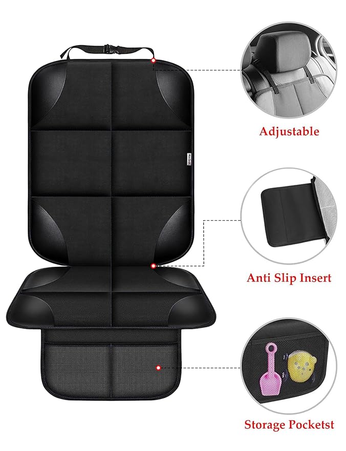 Meolsaek Car Seat Protector for Child Car Seat, Durable 600D Fabric Waterproof Car Seat Cover with Thick Pad Non-Slip Backing (No Imprints) (2 pcs -Black)