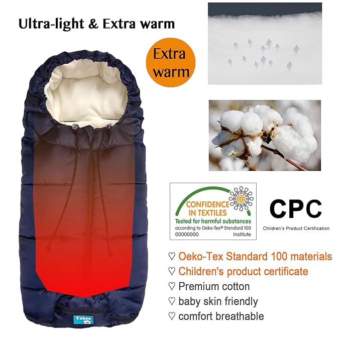 Yobee Winter Outdoor Tour Waterproof Stroller Bunting Bag, Warm and Comforatble Stroller Footmuff, Toddler Universal Stroller Sleeping Bag, Multi-Use,6 to 36 Months