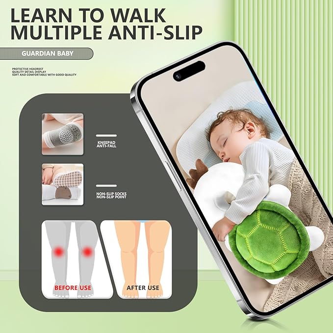 WKC Baby Head Protector Backpack with Knee Pads & Non-Slip Socks, Toddler Safety for Crawling & Walking (Style 10)