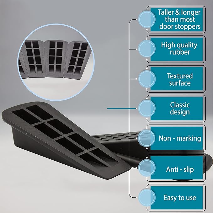 Door Wedge Stopper Door Stops for Floor-Door Stop Wedge Rubber Door Stop Pack of 6 Door Stopper Wedge(Black) Easy Solution for Hotel Home Office Residential Commercial Use