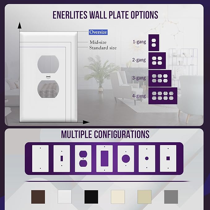 ENERLITES Jumbo Duplex Receptacle Outlet Wall Plate, Large Electrical Outlet Covers, Over-Size 1-Gang 5.5" x 3.5", Polycarbonate Thermoplastic, 8821O-W-20PCS, White (20 Pack)