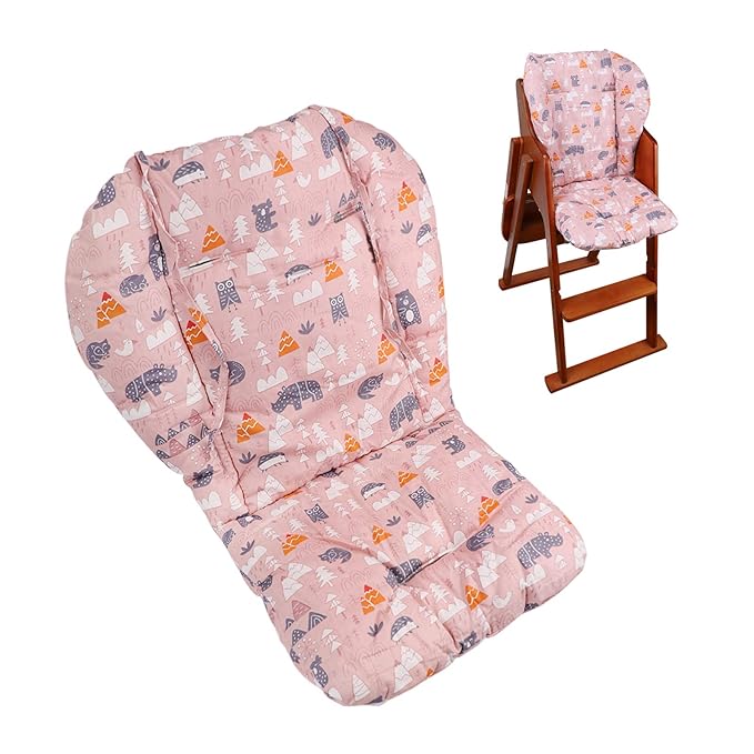 Baby High Chair Cushion, Thick Pad for Wooden High Chair, Baby Dining Chair Liner Mat (Pink Forest