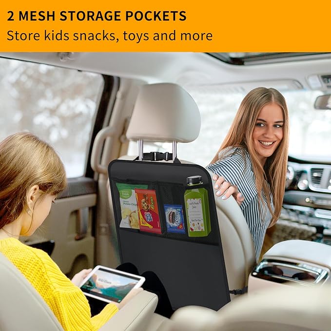 Zecirl 2 Pack Kick Mat Backseat Protector,Back Seat Cover for Kids,Car Seat Back Protectors with 2 Pocket Storage Organizer for Car, SUV, Minivan or Truck Seats (Black)