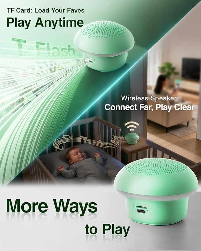 Portable White Noise Sound Machine with 20 Relaxing Sounds, 48H Playtime, 3 Timers & Night Lights, Memory, TF Card Mode & 10m Wireless Playback for Newborn Baby Gift, Adult, Mini for Home Sleep Office