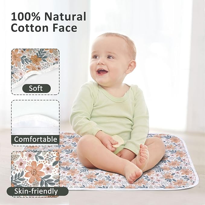 Baby Diaper Changing Pad, 21 5/8" x 31.5" Waterproof Changing Pad Liners - Reusable Soft and Absorbent Portable Changing Mat(Floral2-1PCS)