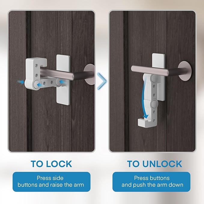 FYY Child Proof Door Lever Lock - 3Pack Baby Proofing Door Locks for Kids Safety, 3M Adhesive Door Handle Lock Prevent Toddlers from Opening Doors, Adjustable Cabinet Locks Baby Safety Products