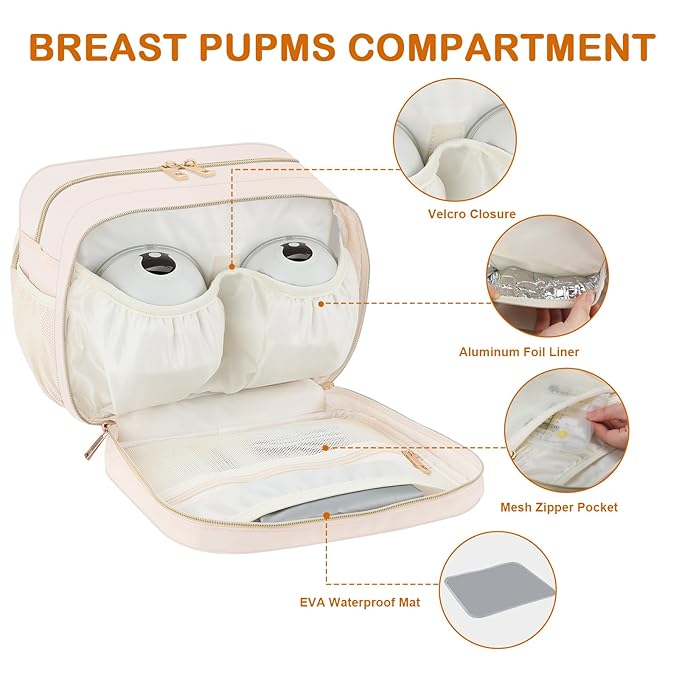 PIIOSER Breastmilk Cooler Travel Bag with Ice Pack, Compatible with Wearable Breast Pumps & Accessories - Breastfeeding On The Go for Nursing & Working Moms, Cream