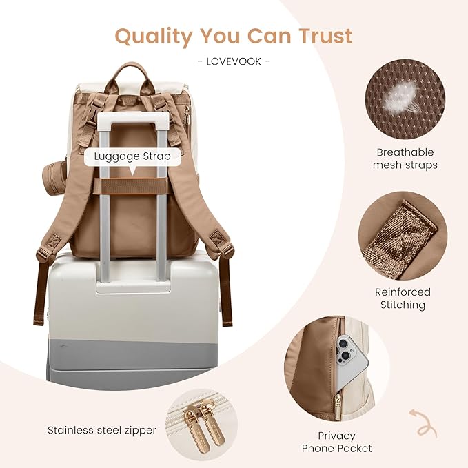 LOVEVOOK Diaper Bag Backpack, Baby Travel Bags for Boys & Girl, Toddler Waterproof Diaper Bag w/Changing Pad (Khaki, 15.6''-Small)