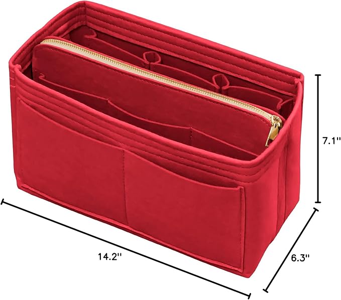 Purse Organizer Insert with Zipper Felt Bag Organizer for Tote Purse Bag Red XLarge