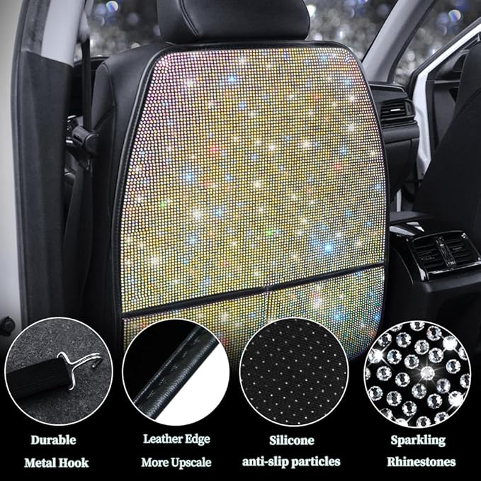 Diamond Bling Car Seat Kick Protectors with Storage – Sparkly Rhinestone Kick Mats, Universal Back Seat Cover for SUV, Crystal Auto Accessories for Stylish Moms Color 2pcs