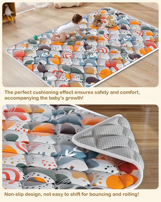 Baby Play Mats for Floor, Foldable 74x50 Playpen Mat Grey, Thicken Cushioning Padding Playmate for Baby and Toddlers Infants, Non-Slip, Machine Washable, Easy to Store