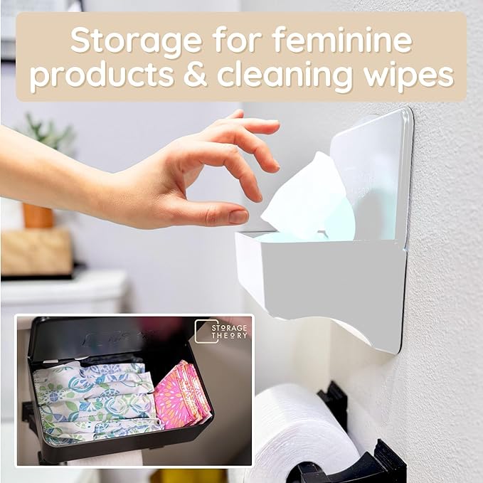 Storage Theory Bathroom Wipes Holder Dispenser with Shelf – Restroom Organizer & Wipe Holder for Bathroom – Tool Free Wall Mounted Baby Wipe Holder White, 1 Pack