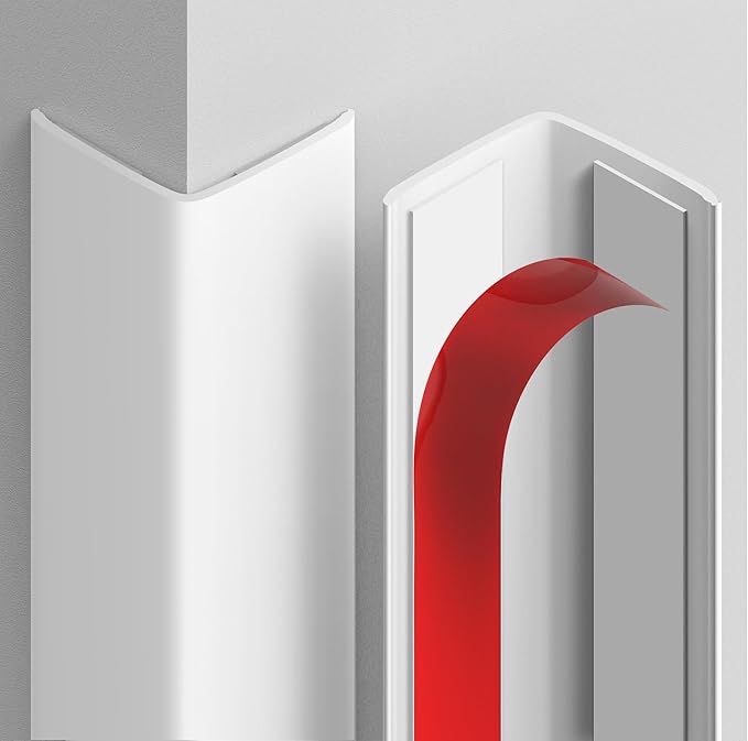 Wall Corner Protector, Walls Edge Protector，Self-Adhesive Wall Corner Guards, PVC Double Side Edge Protector, Furniture Stairs Guard (White Self-Adhesive, 2pcs x 35.4" L x 1.97" W)