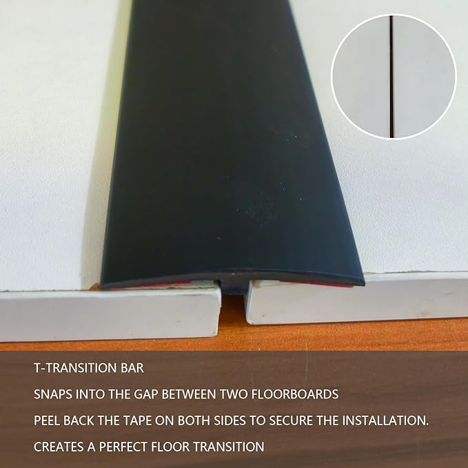 DAILISEN 9.84ft T Molding Flexible Self Adhesive T Shape Floor Transition Strip Bendable T Rubber Trim T Transition Strip for Tile to Laminate Flooring