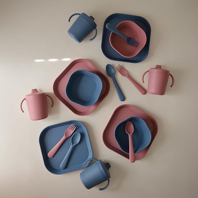 mushie Square Dinnerware Bowls for Kids | Made in Denmark, Set of 2 (Twilight Blue)