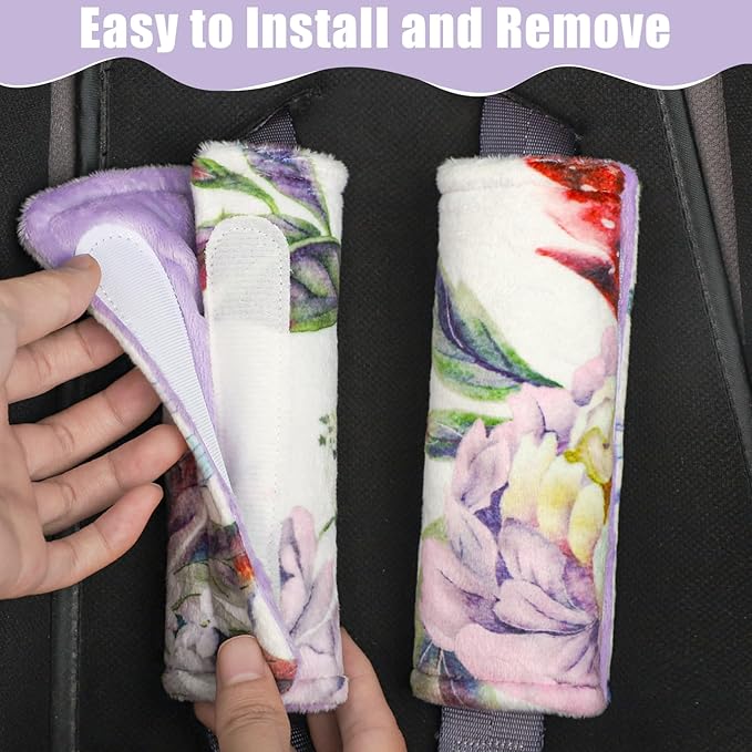Car Seat Strap Pads for Baby Kids, HNHUAMING Ultra Soft Carseat Straps Shoulder Covers, 2 Pack Infant Seat Belt Cover Pad for Baby Car Seats/Strollers/High Chair/Pushchair, Purple Floral