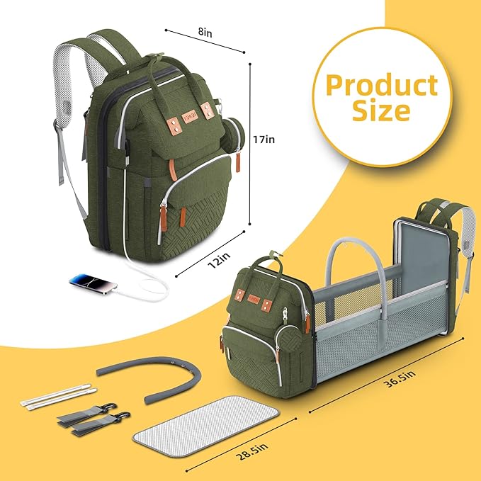 ISMGN Diaper Bag Backpack with Changing Station, Large Diaper Bag, Baby Bag, Multifunctional Diaper Bag, ARMYGREEN