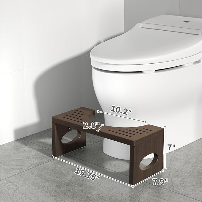 7 Inch Bamboo Toilet Stool, Foldable Poop Stool, Bathroom Step Stool Squat (Brown)
