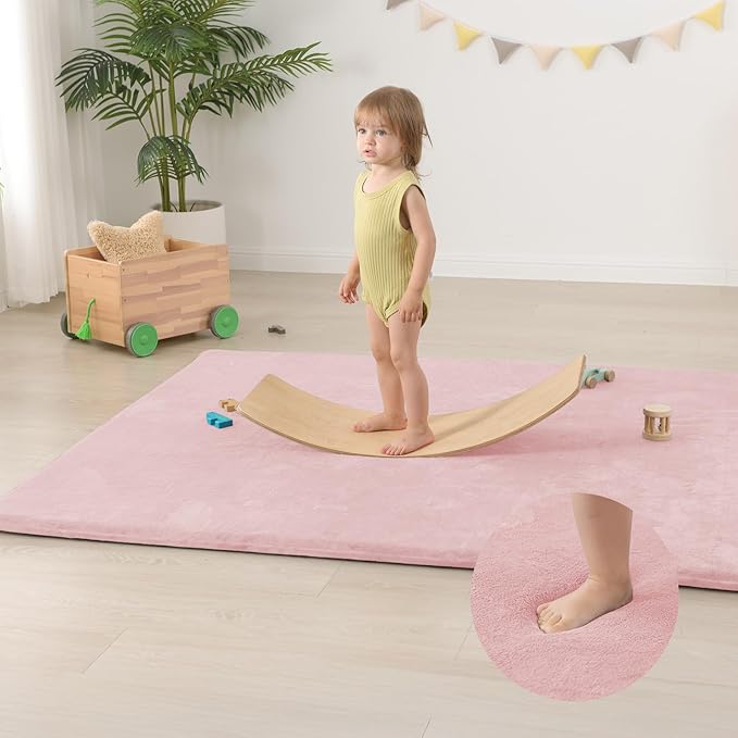 Baby Play Mat for Floor,Extra Large 71"×79" Playpen Mat for Toddler,Infant,Kids,1.3" Thick Elasti Foam Non-Slip Nursery Rug,Water Repellent Soft Padded Activity Mats for Tummy Time, Crawling,Playroom(Pink)